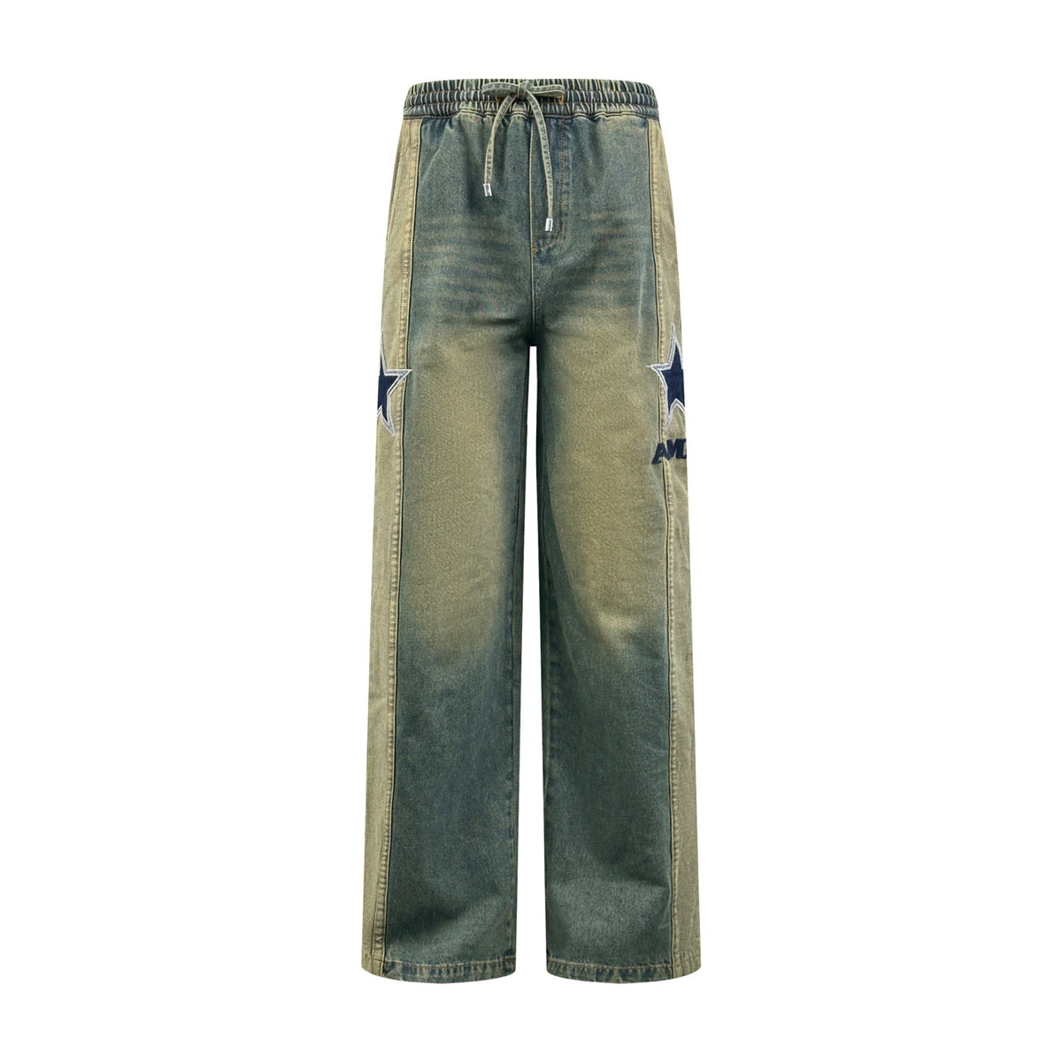 AMIRI Star‑Patch Elastic Waist Wide‑Leg Denim Pants