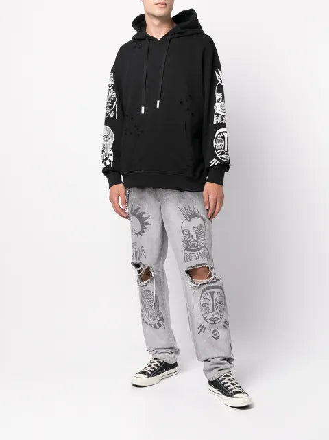 Haculla graphic-print distressed hoodie
