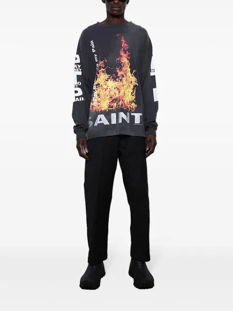 SAINT MXXXXXX fire graphic-print cotton sweatshirt