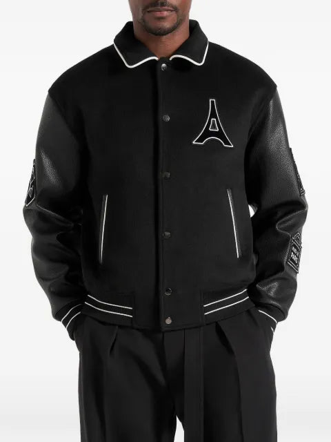 Manière De Voir Mona Lisa in black wool blend varsity jacket