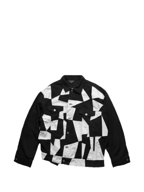 Black Comme Des Garçons patchwork twisted denim jacket