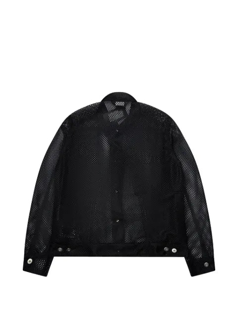 Black Comme Des Garçons mesh trucker jacket