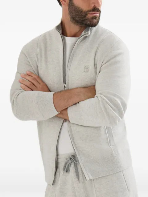 Brunello Cucinelli cashmere double-knit cardigan with zipper and logo