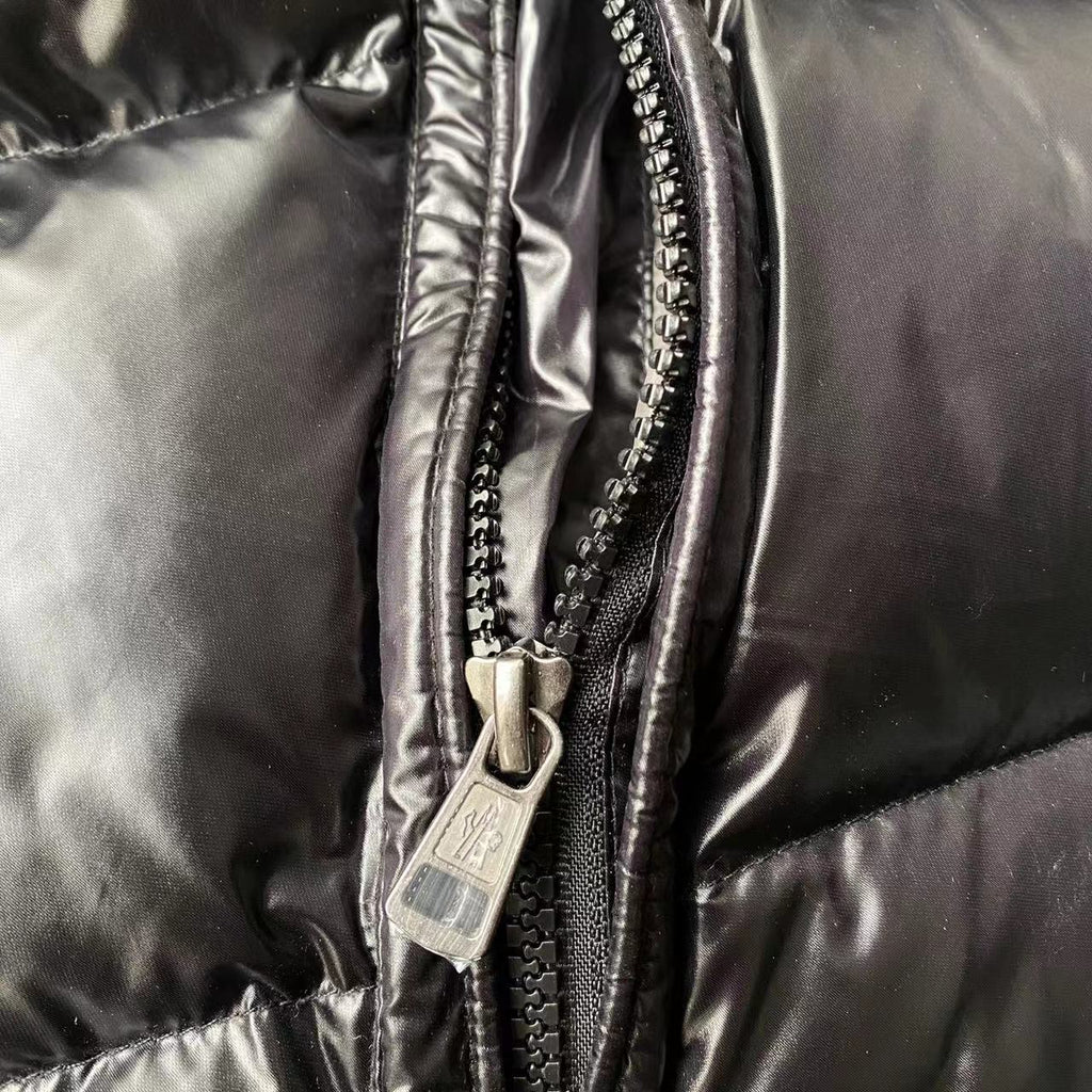 Moncler Black Glossy Hooded Puffer Jacket with Sleeve Pocket