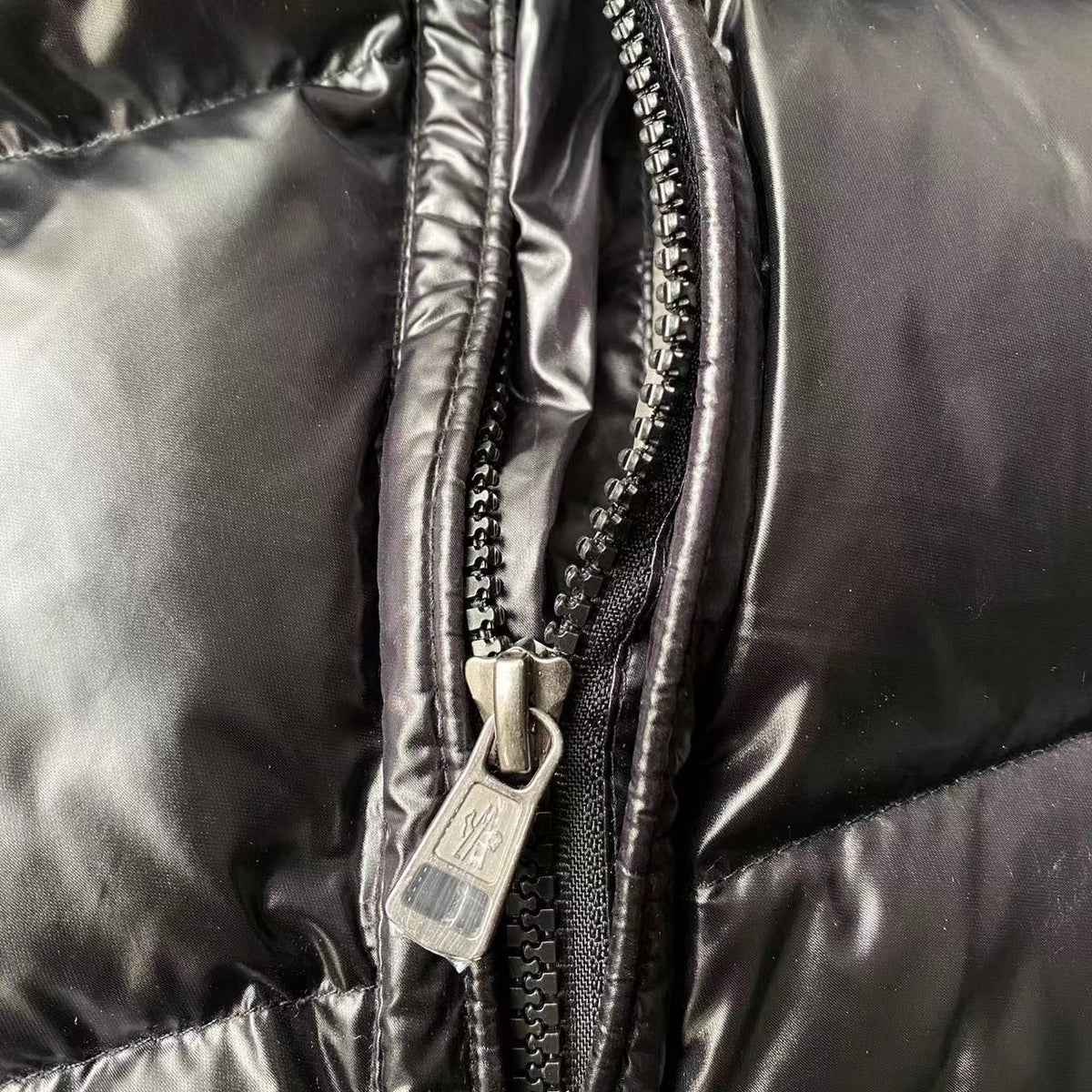 Moncler Black Glossy Hooded Puffer Jacket with Sleeve Pocket