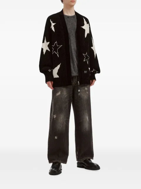 FIVE CM star-intarsia zip-up cardigan