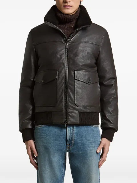 Peserico shearling-collar leather jacket