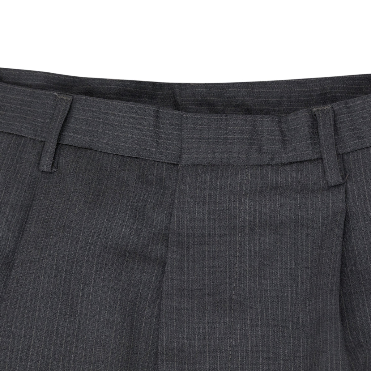 Grey Pleated Striped Trousers