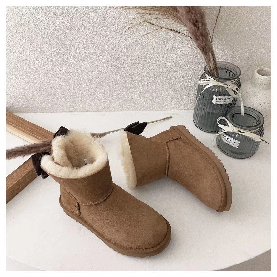 Chestnut Elegant Bow Detail Ankle Boots — New Arrival | In Stock