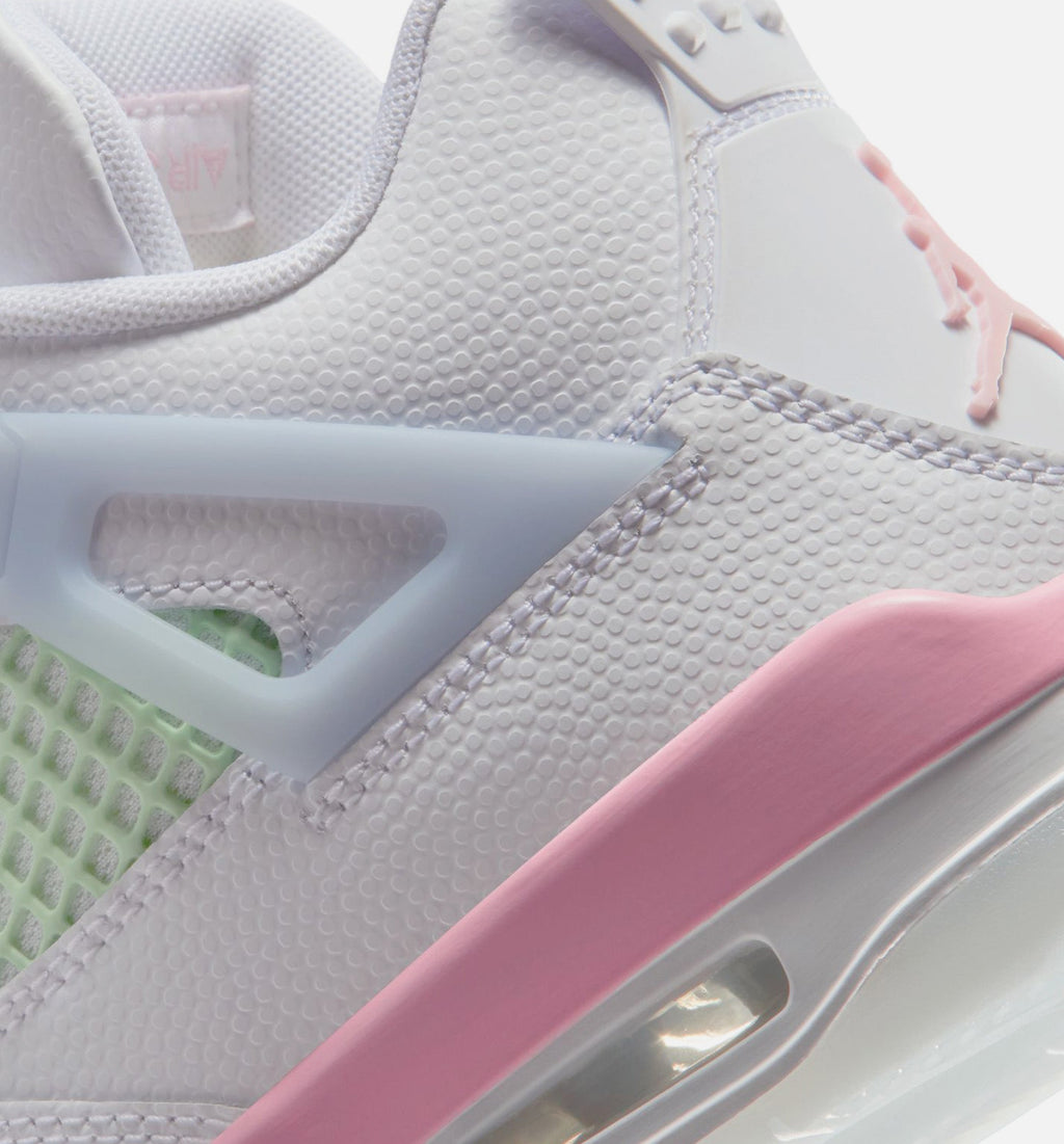 Air Jordan 4 Retro Medium Soft Pink | Grade School Lifestyle Shoe | White/Medium Soft Pink/Half Blue