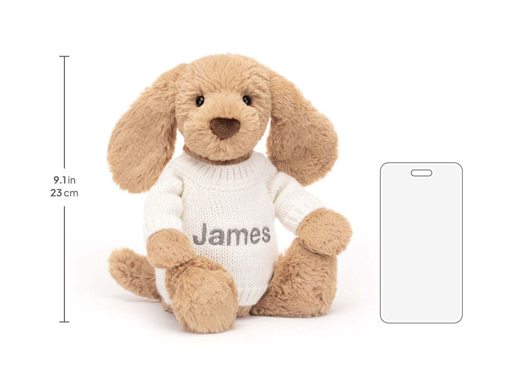 Bashful Toffee Puppy with Personalized Cream Jumper