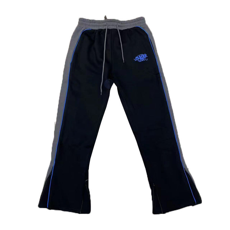 Syna world Black Contrast Blue Stripe Flared Sweatpants
