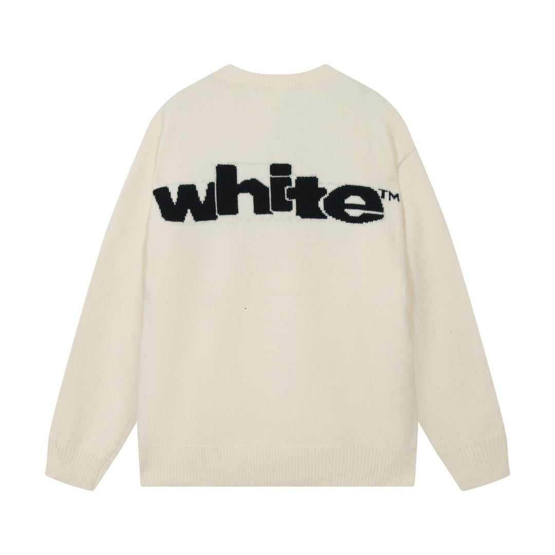 Off-White Front and Back Letter Graphic Crewneck Wool Sweater