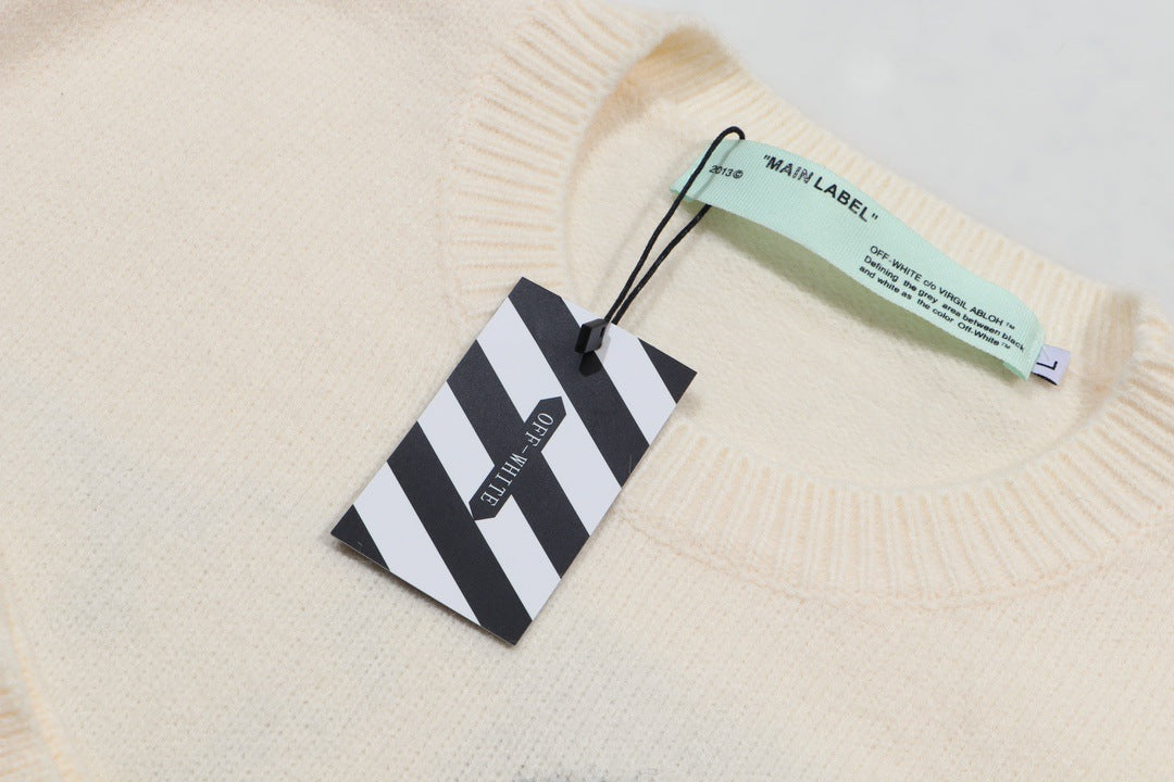 Off-White Front and Back Letter Graphic Crewneck Wool Sweater