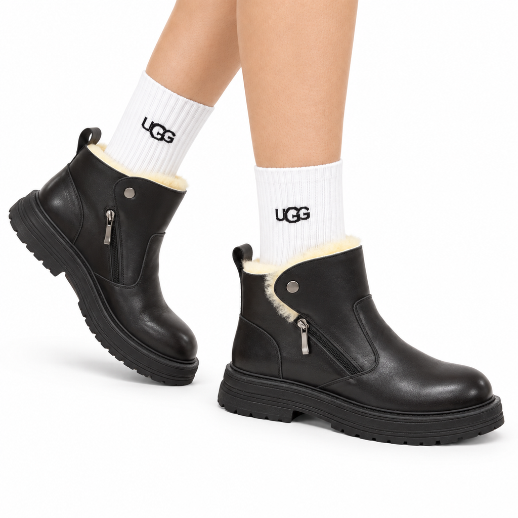UGG Black Folded-Cuff Leather Boots