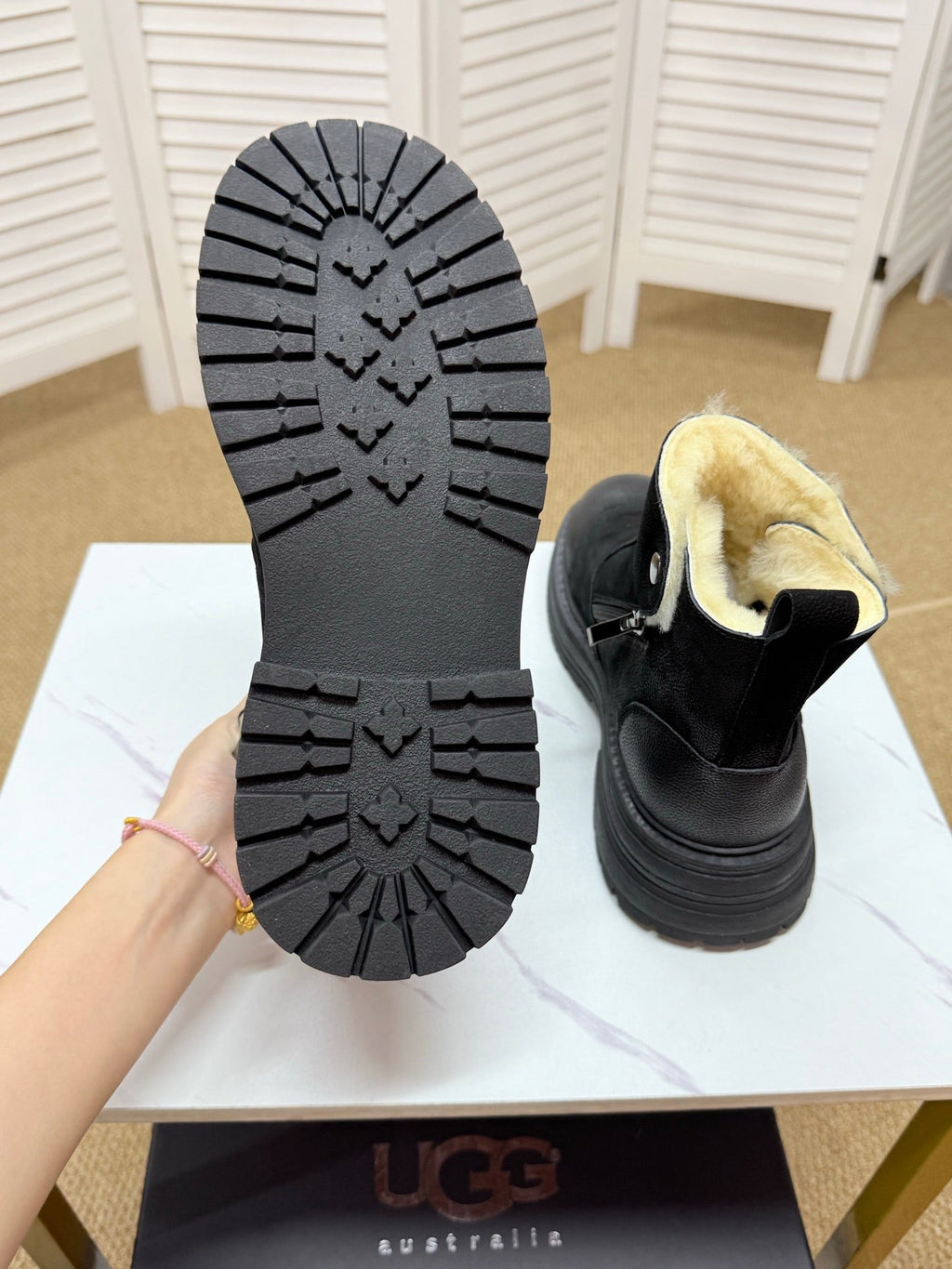 UGG Black Exposed-Shearling Ankle Boots