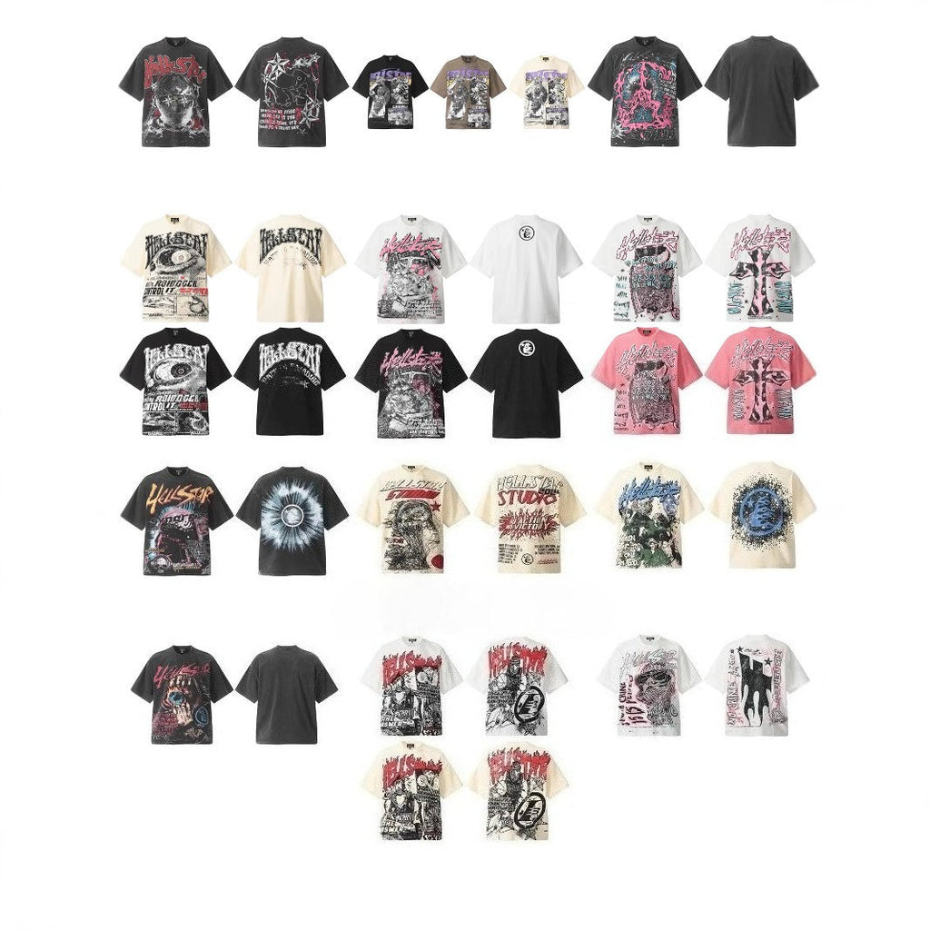 Hellstar Multi‑Graphic Vintage Washed Oversized Tee Streetwear