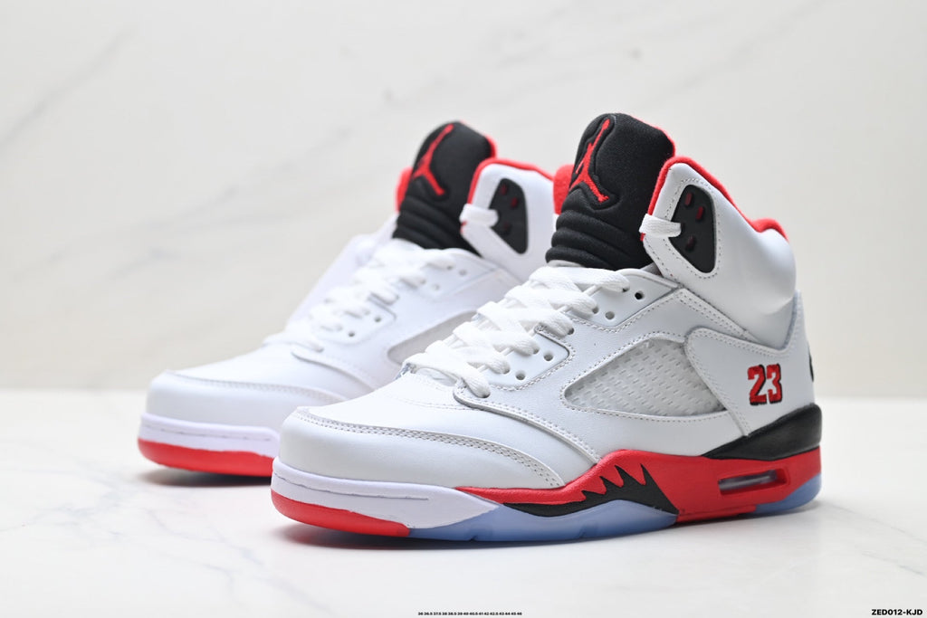 Air Jordan 5 Retro White Fire Red Black Sneakers