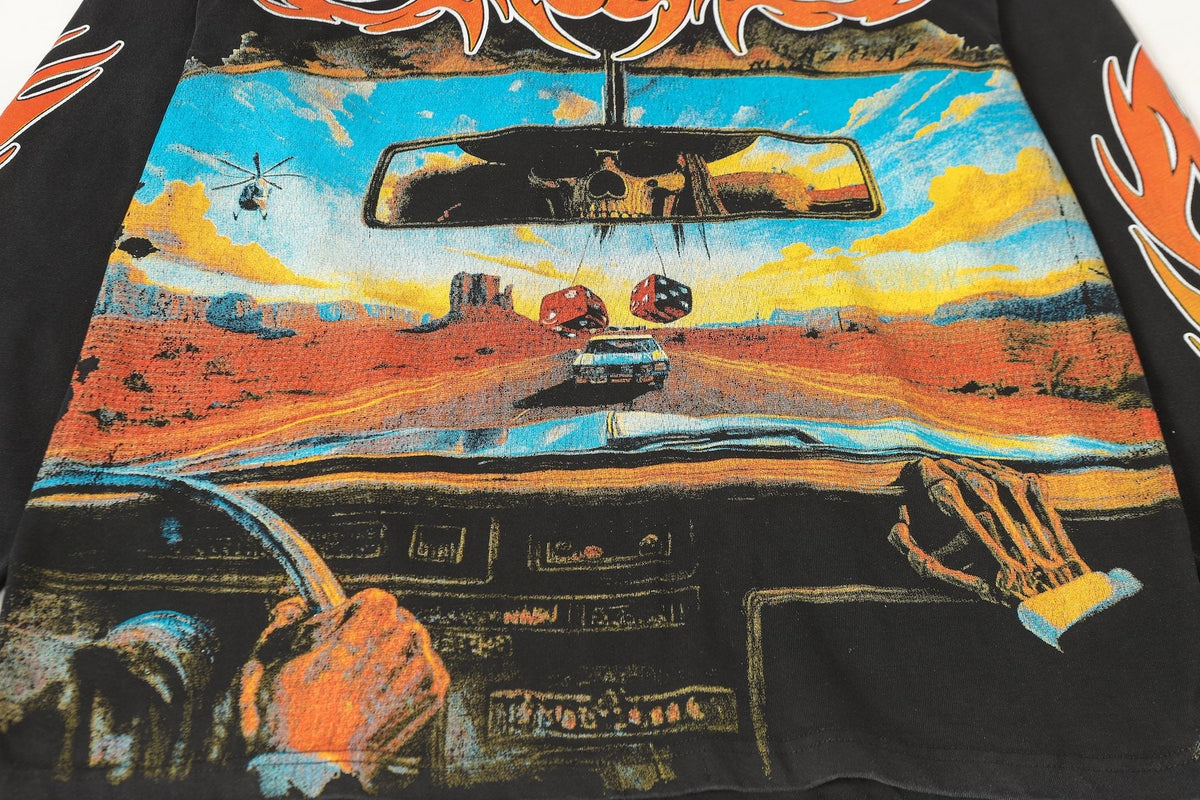 Godspeed Washed Black Flame Graphic Long-Sleeve T-Shirt