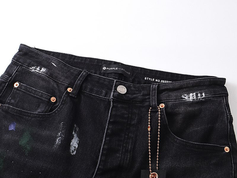 Purple Brand Black Distressed Paint-Splatter Jeans