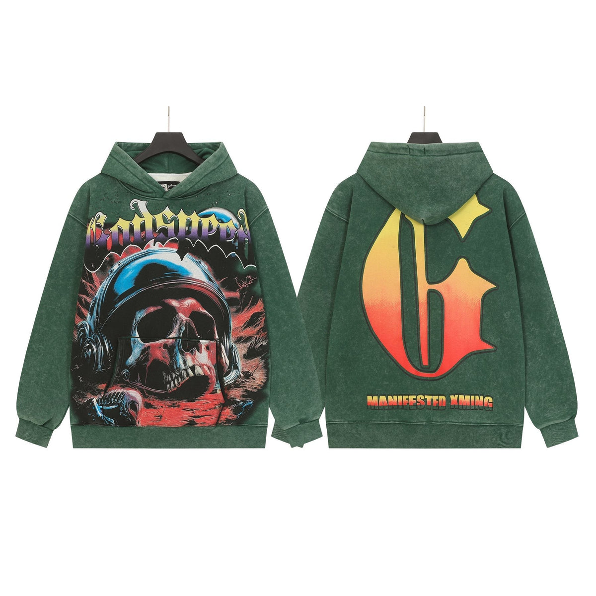 Godspeed Skull Graphic Acid Wash Hoodie