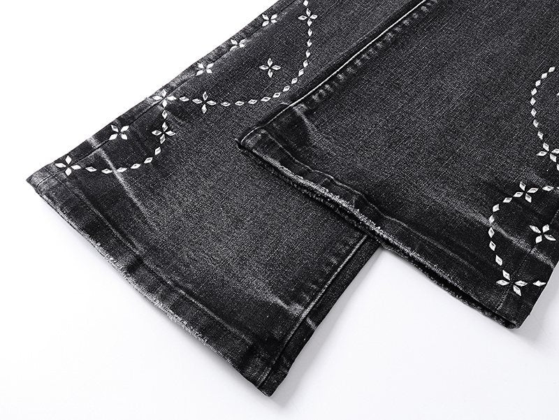 Purple Brand Floral Embroidered Flared Jeans