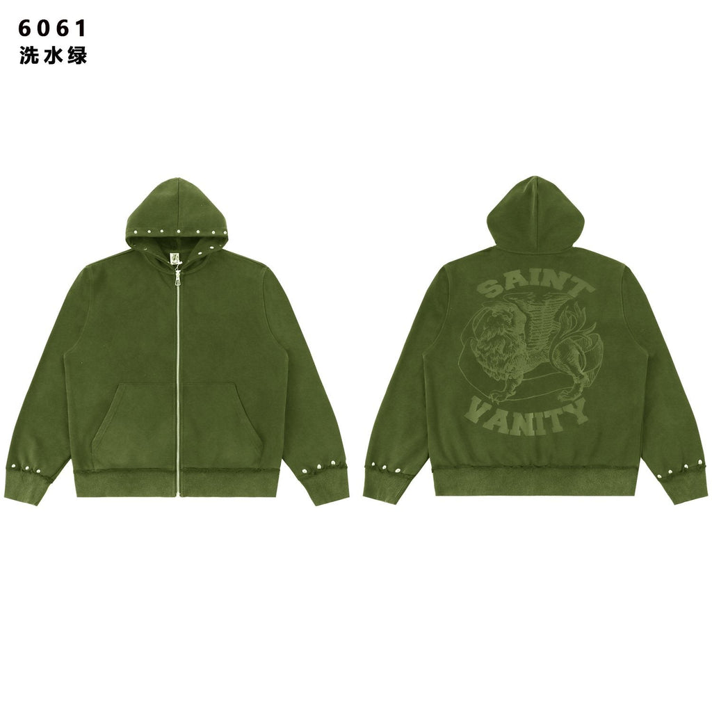 SAINT Washed Animal Graphic Zip Hoodie & Shorts Set