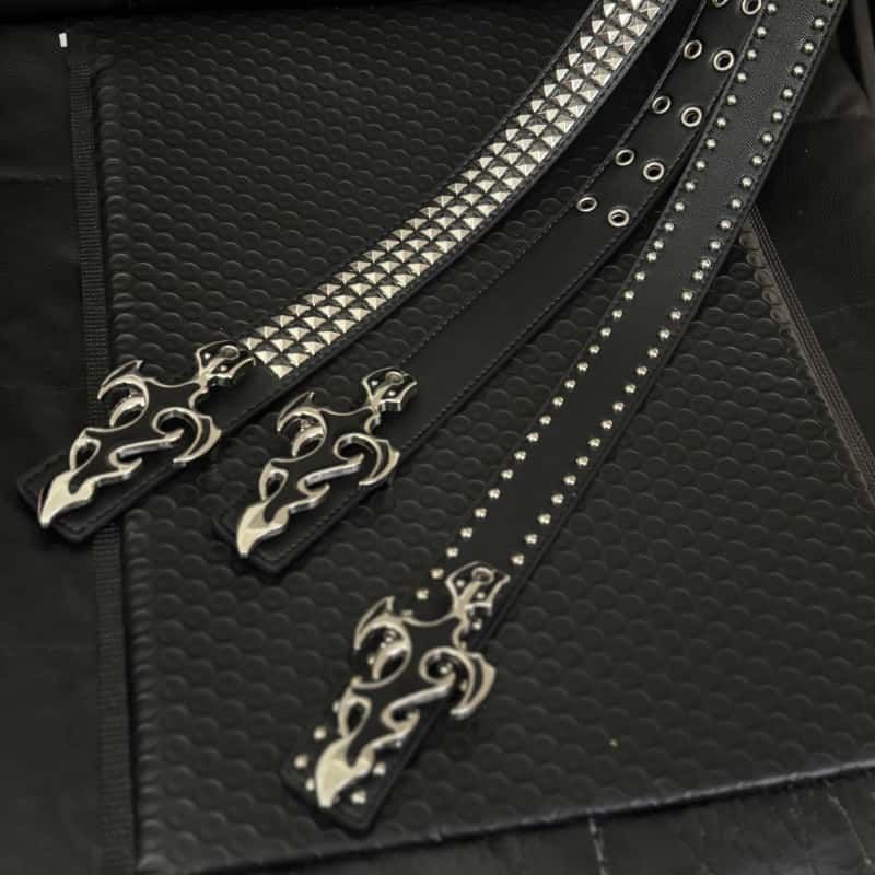Gothic Flame Cross Leather Belt Punk Metal Buckle Subculture Waist