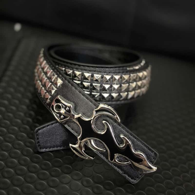 Gothic Flame Cross Leather Belt Punk Metal Buckle Subculture Waist