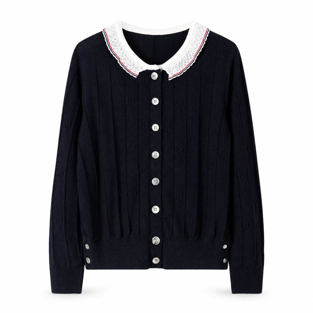 Thom Browne Style Contrast-Collar Wool Cardigan