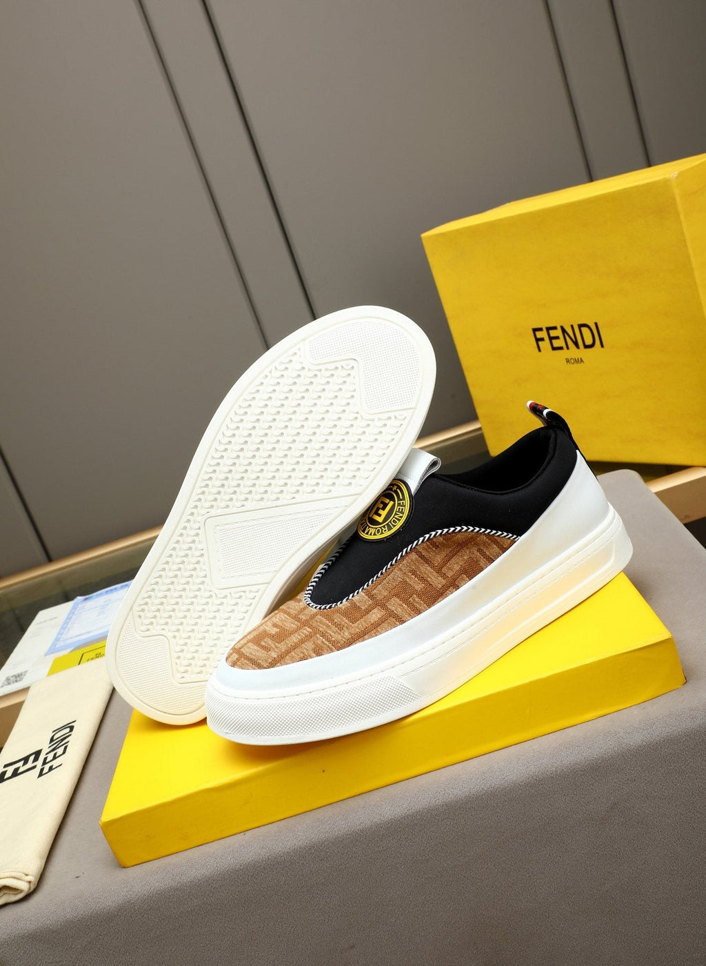Fendi Brown Patterned Slip-On Sneakers