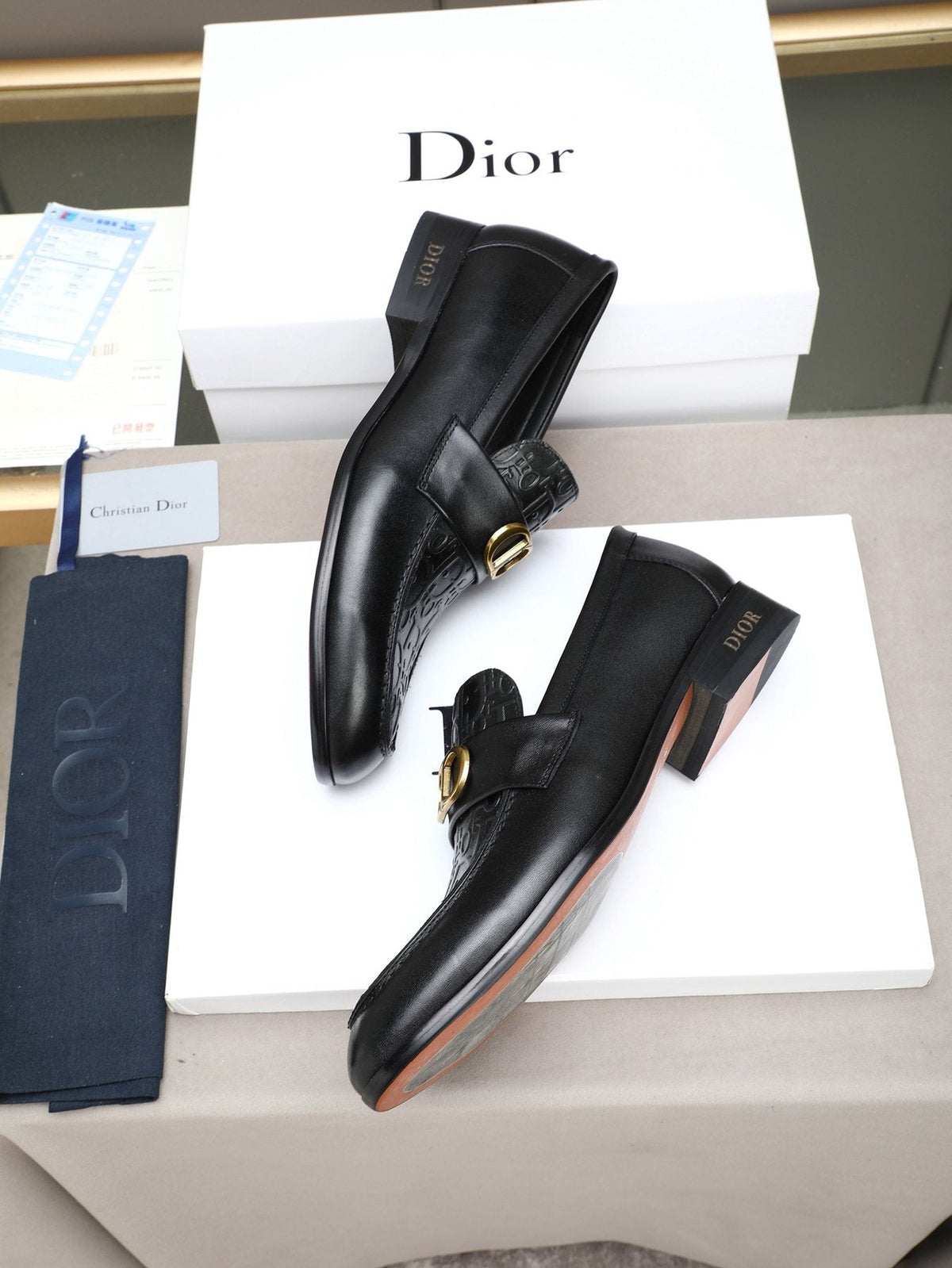 Dior Black Buckle Loafers