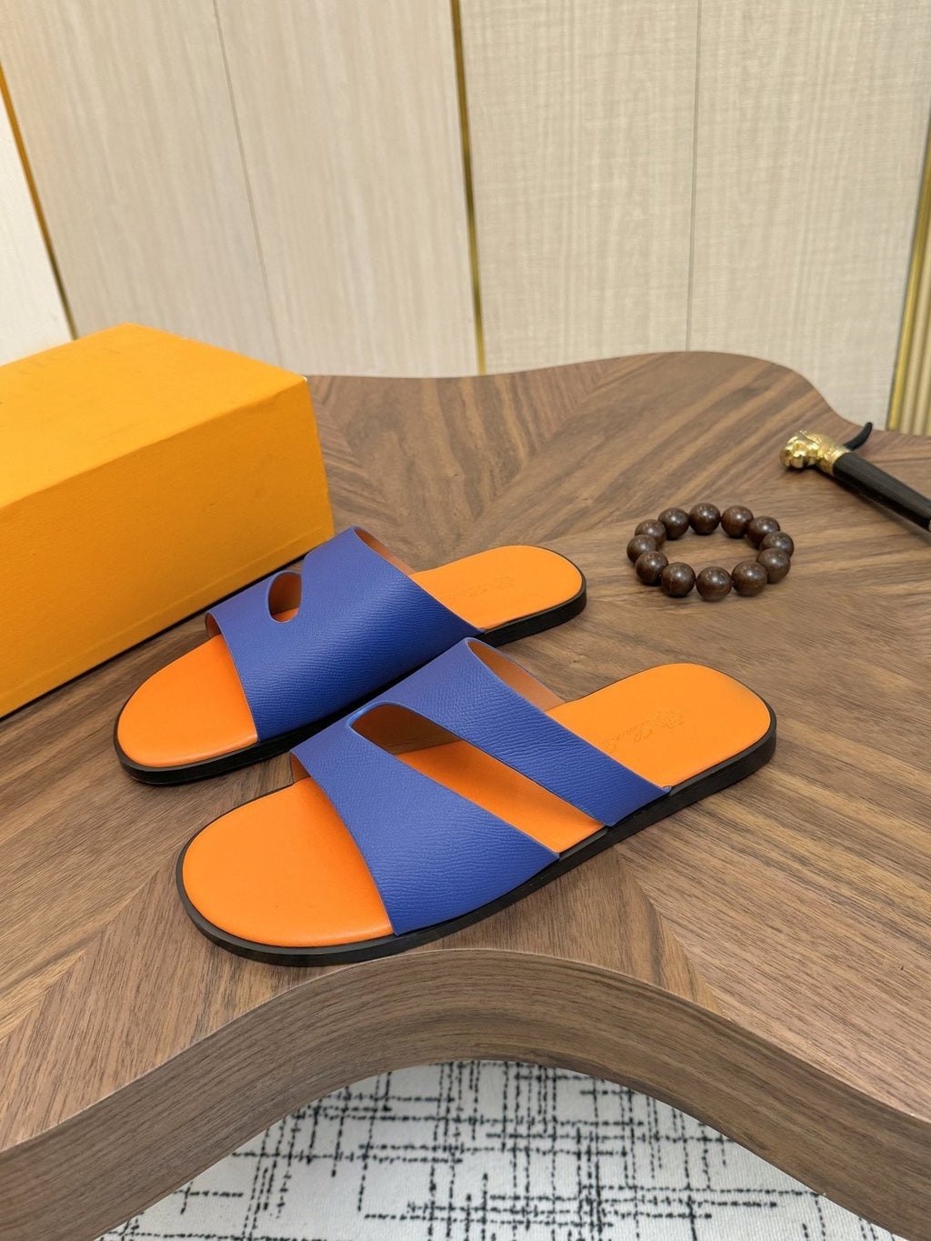 Loro Piana Blue and Orange Slide Sandals