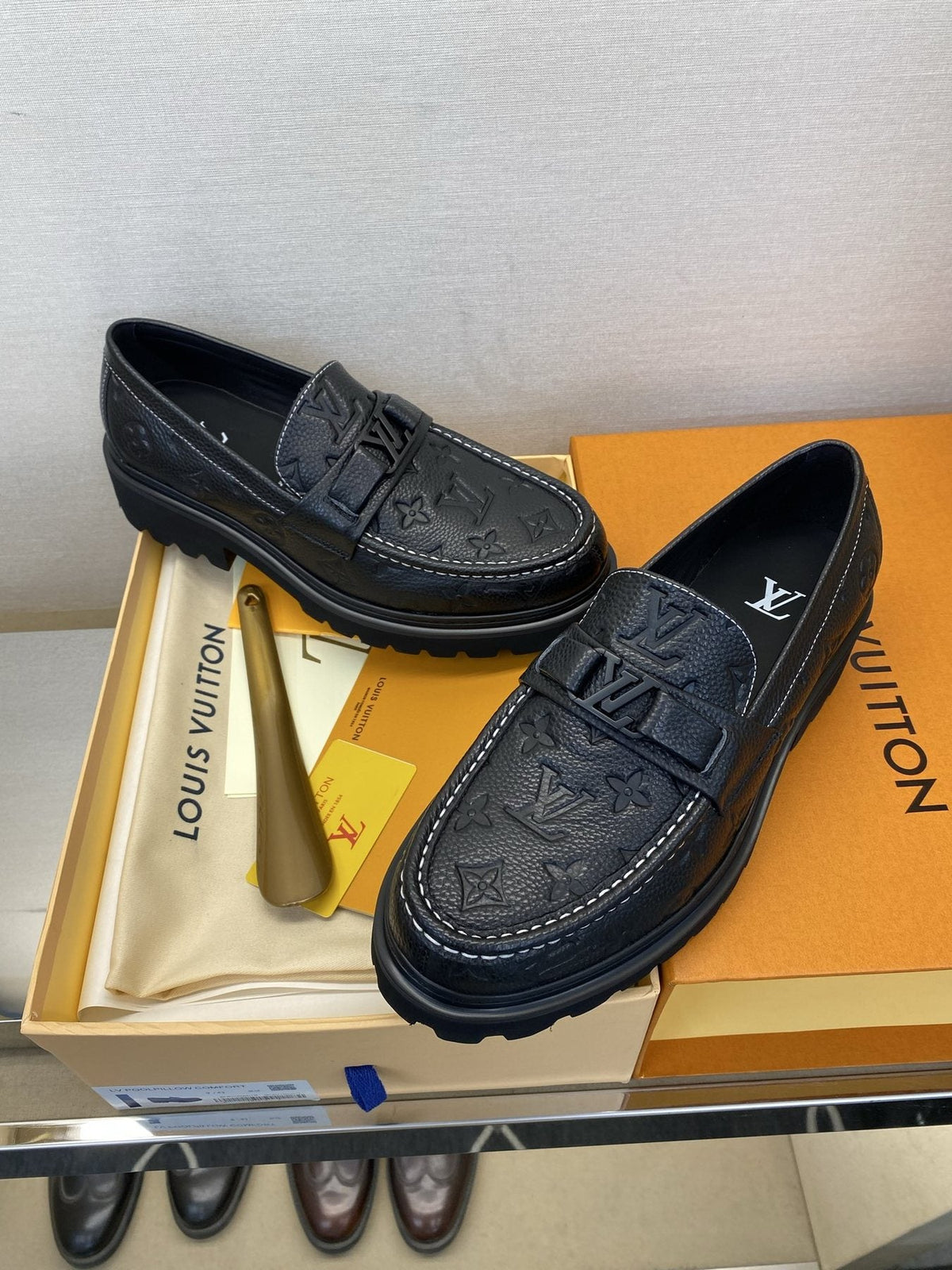 Louis Vuitton Men's Black Monogram Lug Sole Loafers - Chunky Black Lug Outsole