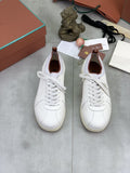 Loro Piana White Knit Leather Sneakers