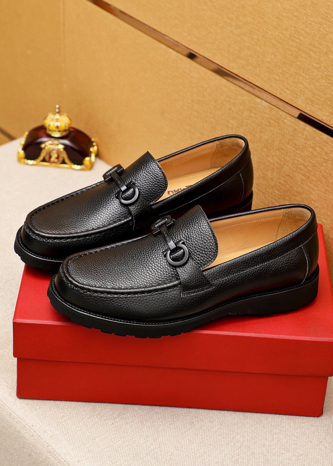 Ferragamo Pebble-Grain Buckle Slip-On Shoes
