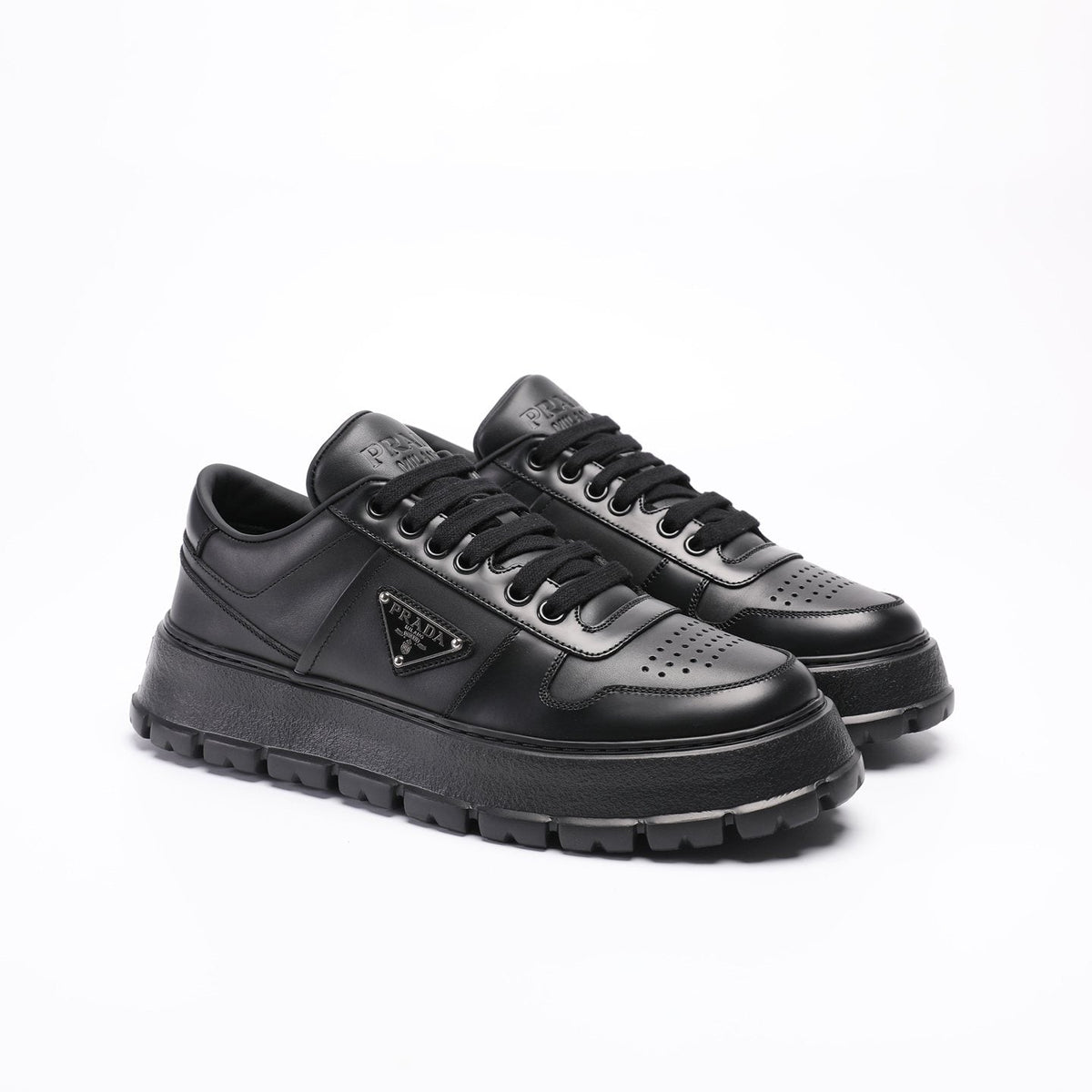 Prada Men's Triangle Plaque Low-Top Sneakers - Textured Lug Outsole