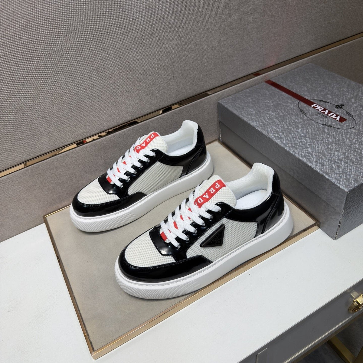 Prada Men's Mesh Panel Low-Top Sneakers
