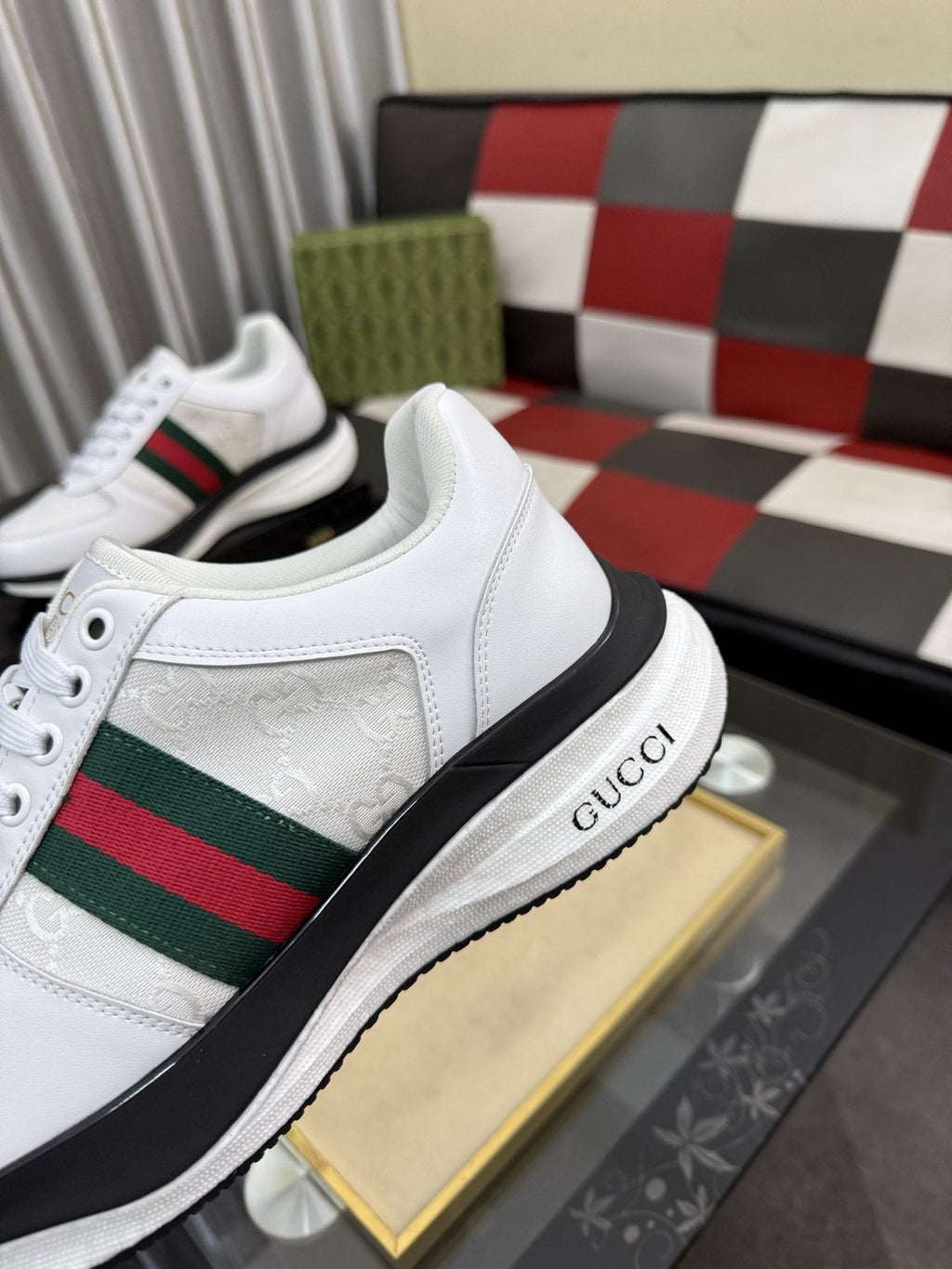 Gucci Men's Monogram Stripe Low-Top Sneakers