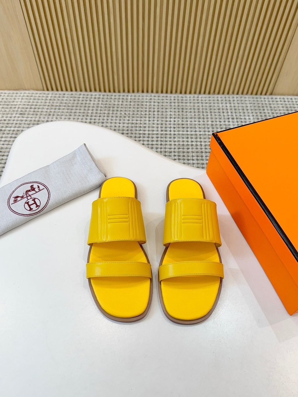 Hermes Ribbed Two-Strap Slide Sandals