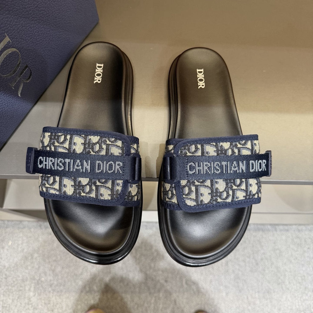 Dior Logo Strap Slide Sandals - Molded Footbed