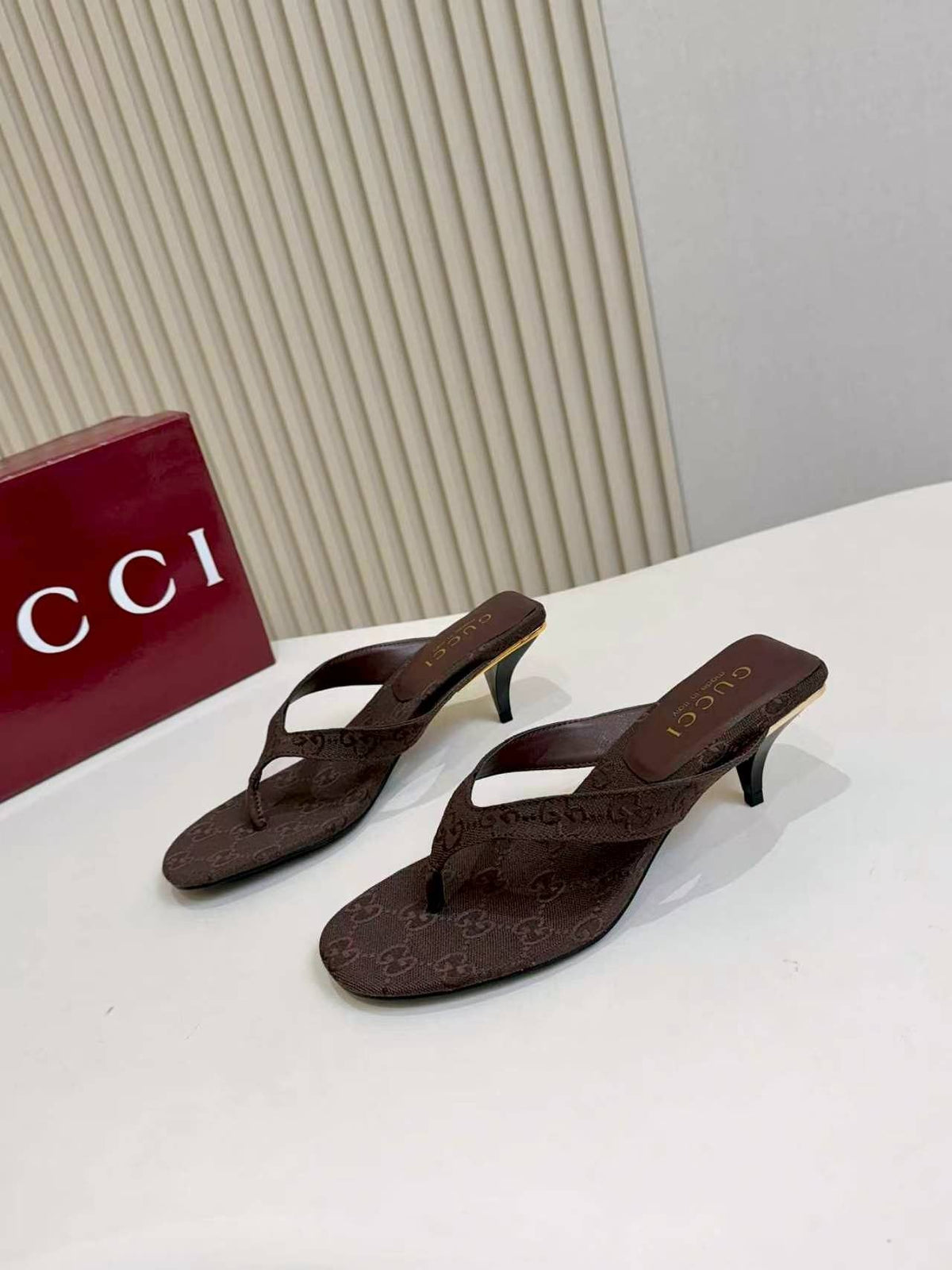 Gucci Monogram Thong Slingback Heeled Sandals
