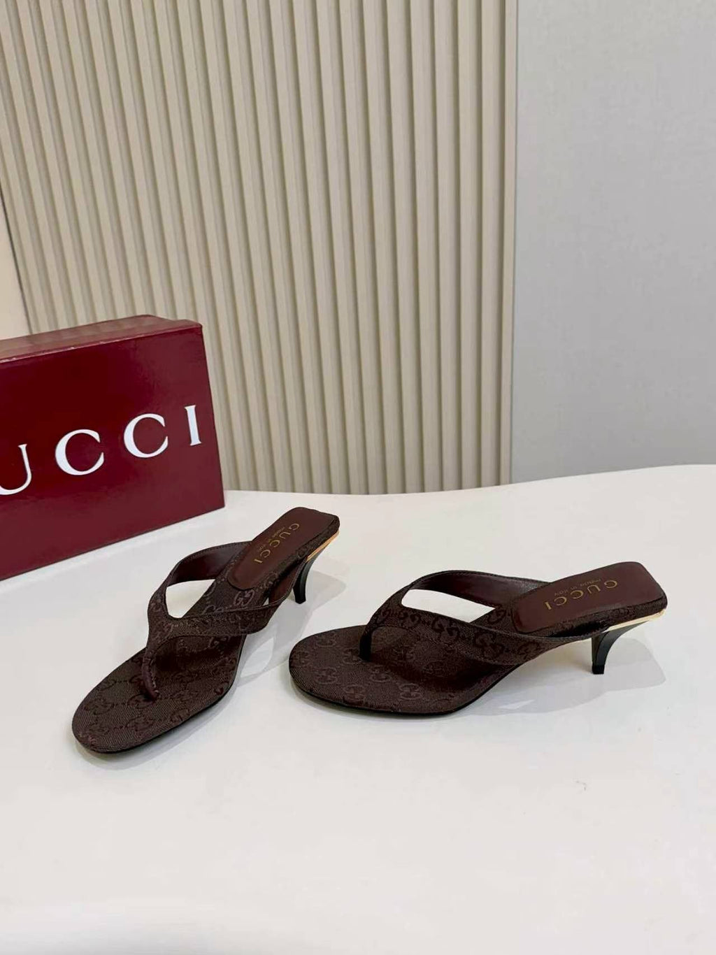 Gucci Monogram Thong Slingback Heeled Sandals