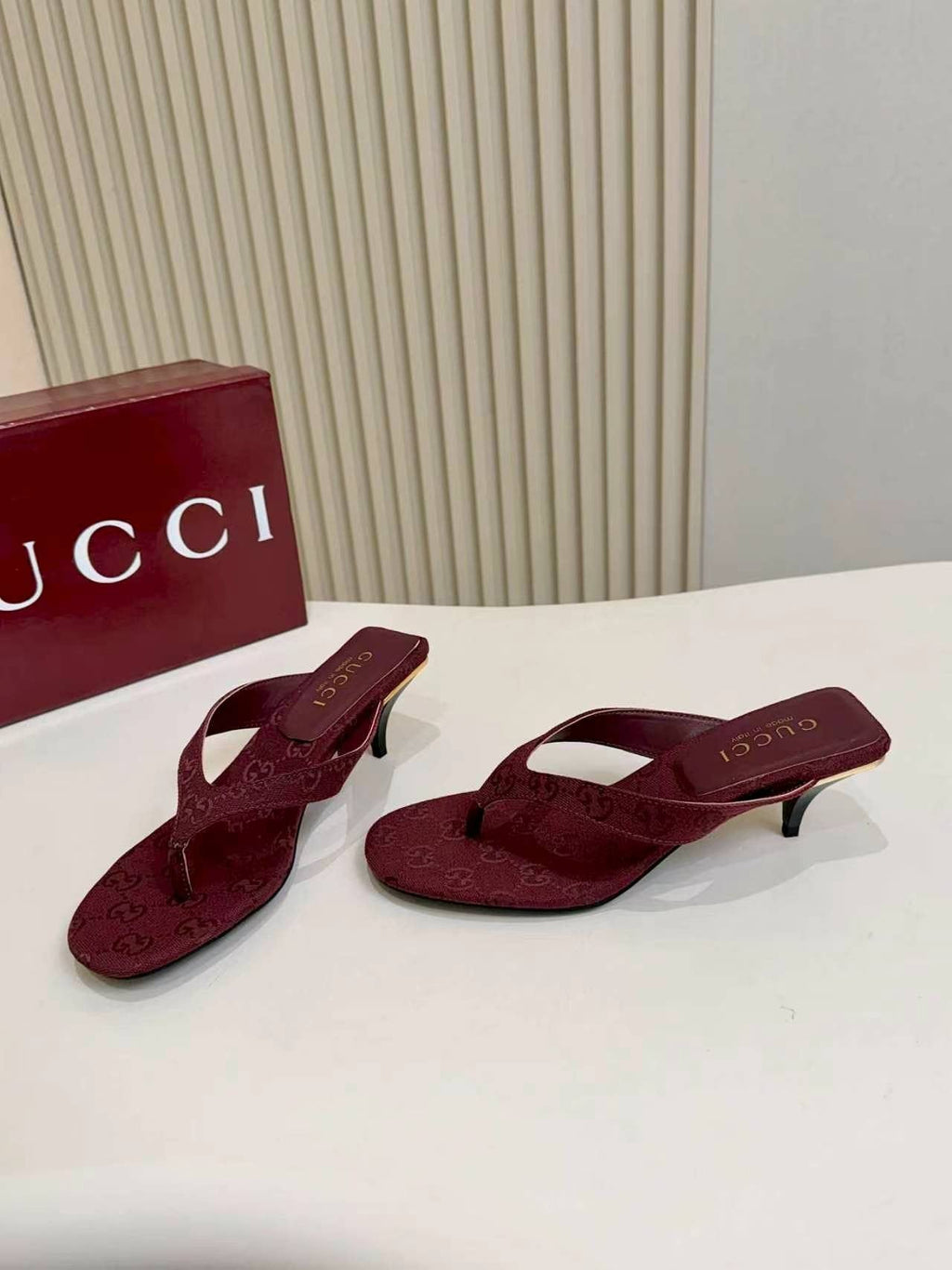 Gucci Monogram Thong Slingback Heeled Sandals