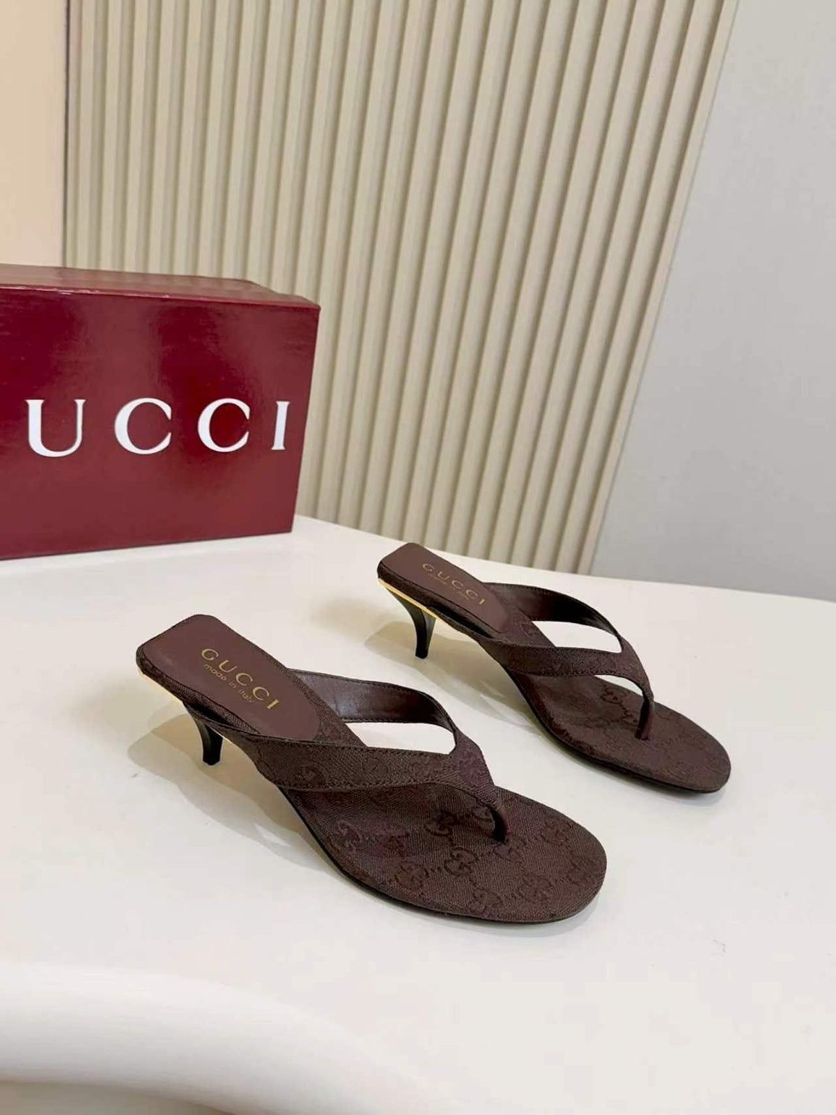 Gucci Monogram Thong Slingback Heeled Sandals